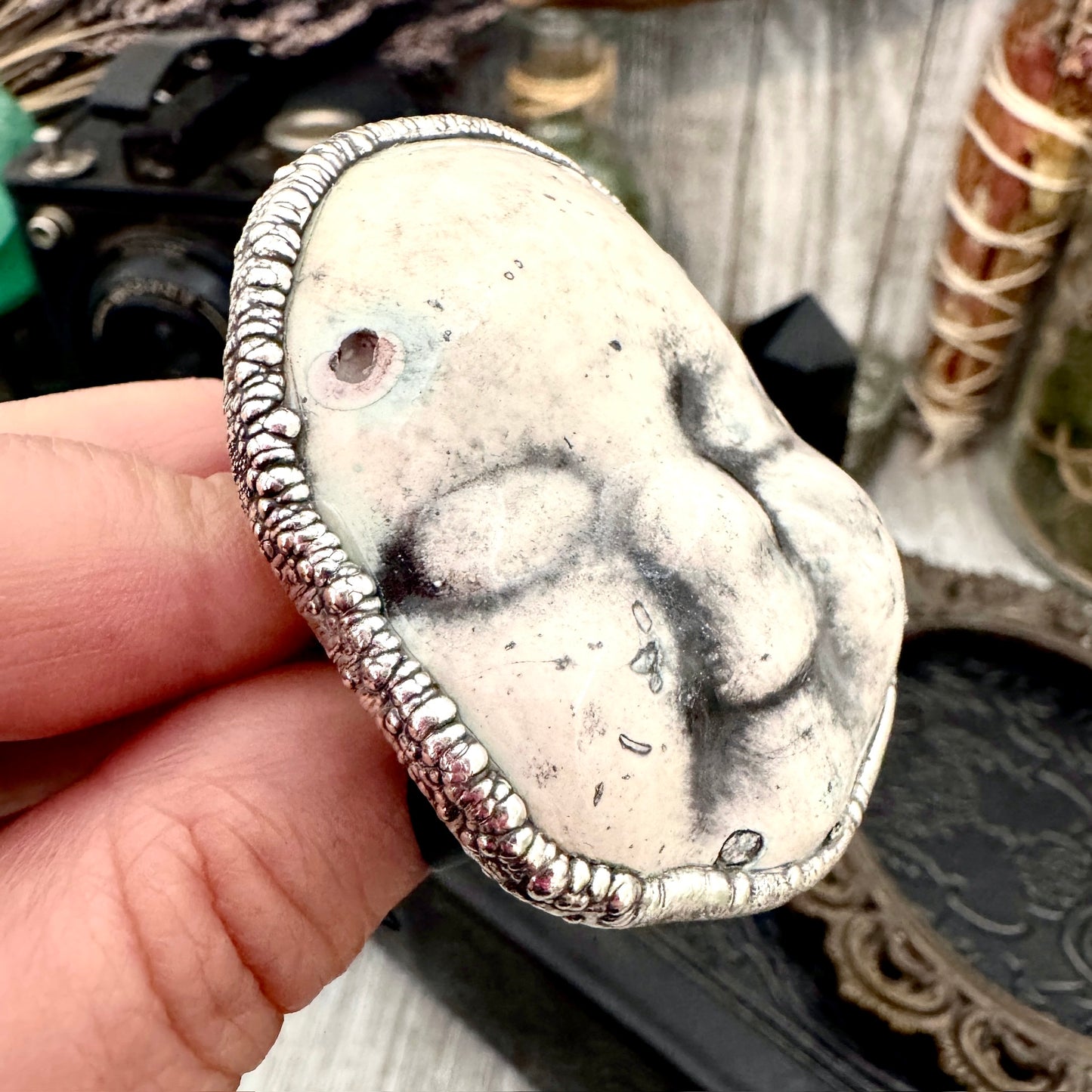 Ceramic Baby Doll Head Ring Fine Silver Size 10 / Foxlark Collection - One of a Kind