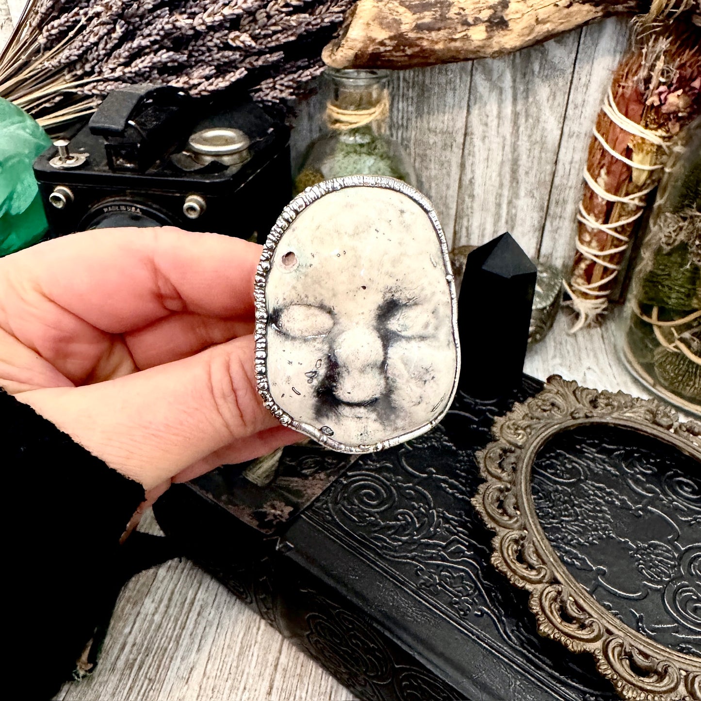 Ceramic Baby Doll Head Ring Fine Silver Size 10 / Foxlark Collection - One of a Kind