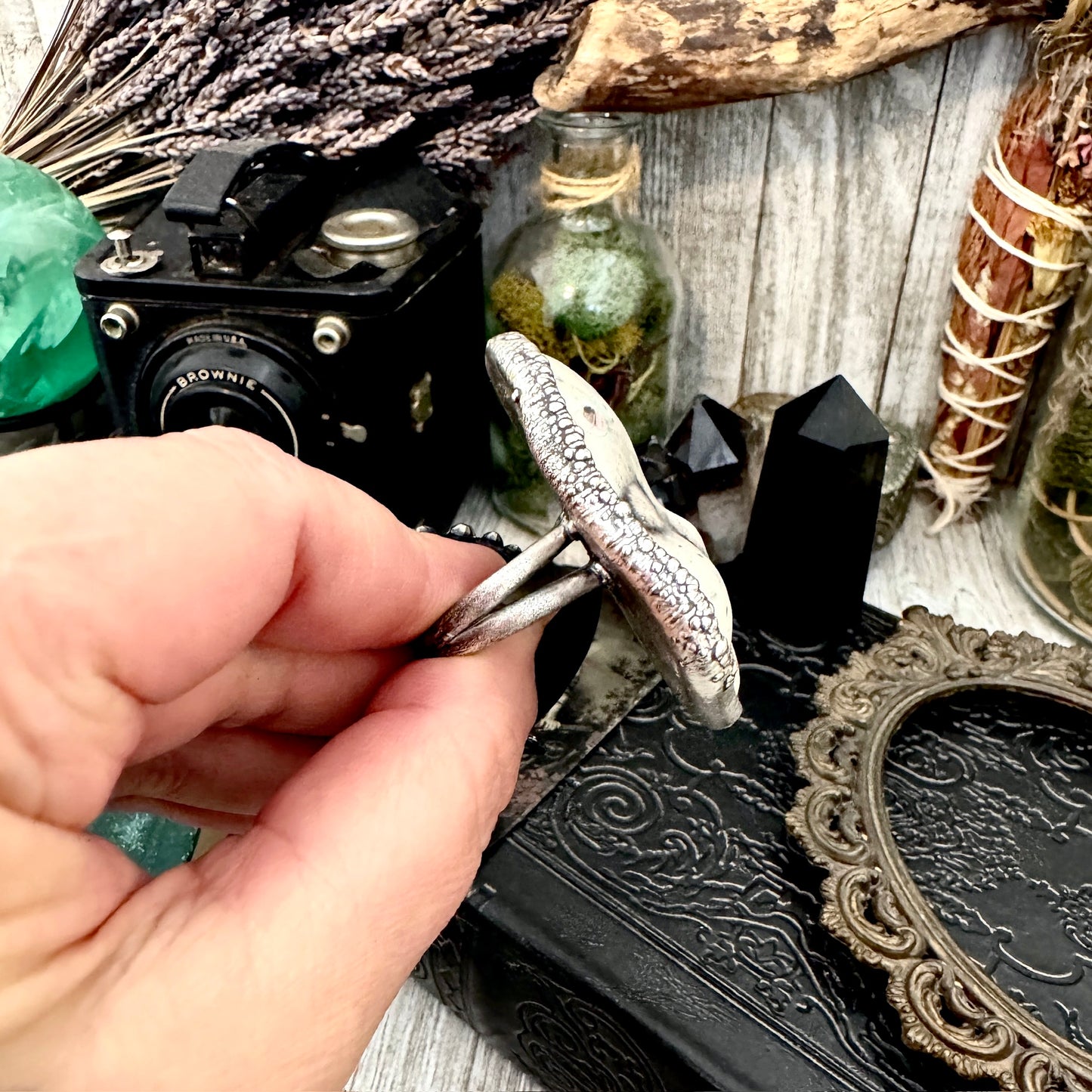 Ceramic Baby Doll Head Ring Fine Silver Size 10 / Foxlark Collection - One of a Kind