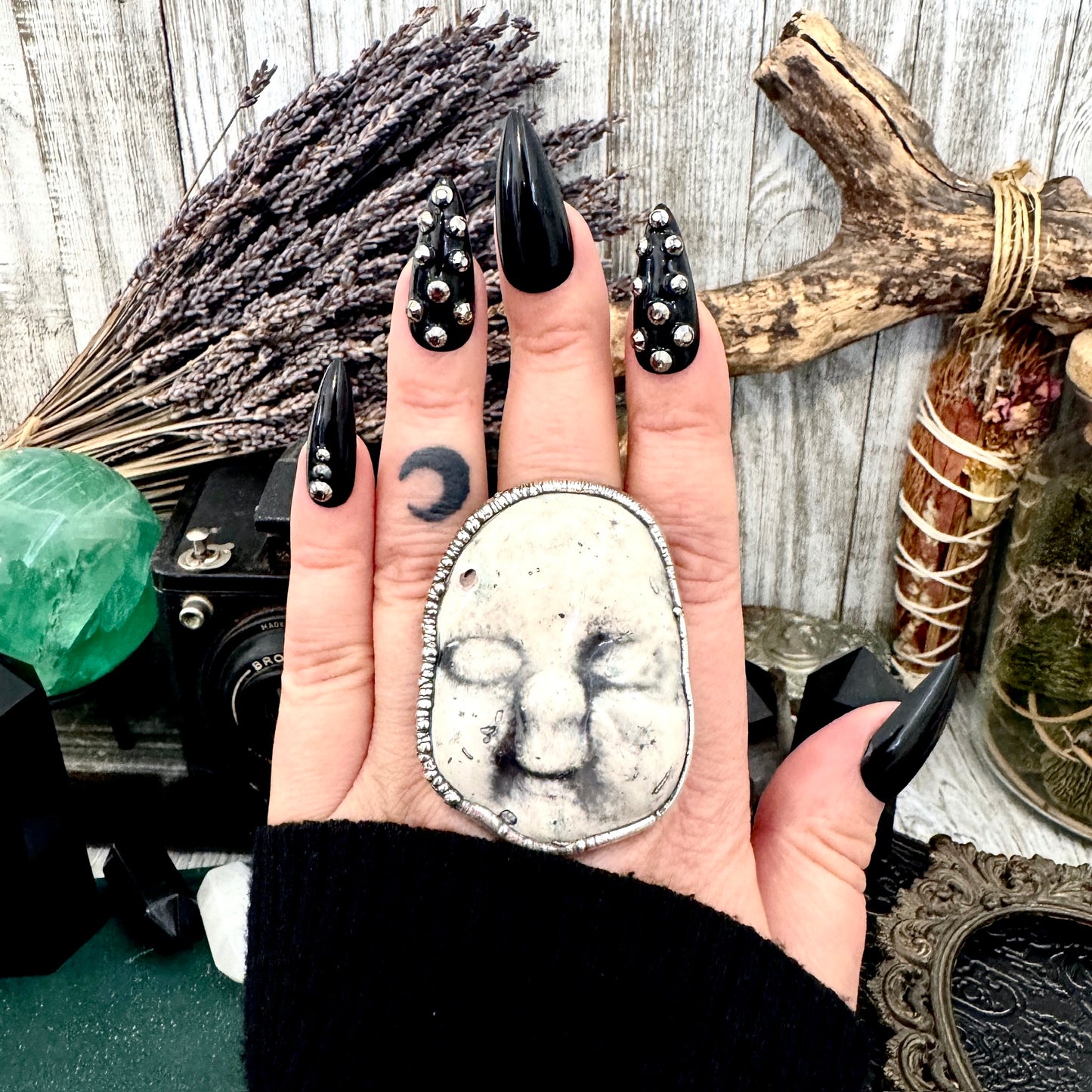 Ceramic Baby Doll Head Ring Fine Silver Size 10 / Foxlark Collection - One of a Kind