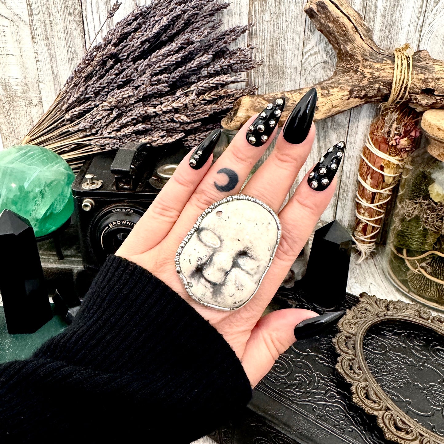 Ceramic Baby Doll Head Ring Fine Silver Size 10 / Foxlark Collection - One of a Kind