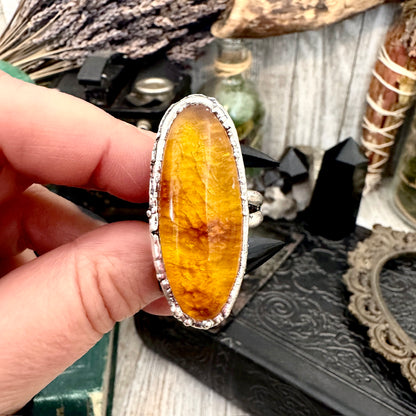 Baltic Amber Crystal Ring Fine Silver Size 8 / Foxlark Collection - One of a Kind