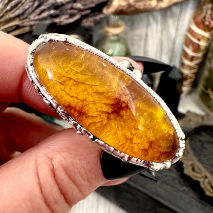 Baltic Amber Crystal Ring Fine Silver Size 8 / Foxlark Collection - One of a Kind