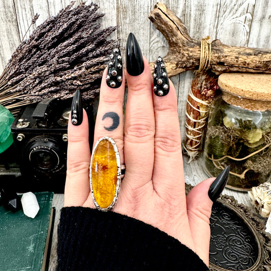 Baltic Amber Crystal Ring Fine Silver Size 8 / Foxlark Collection - One of a Kind