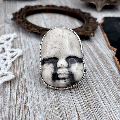 Ceramic Baby Doll Head Ring Fine Silver Size 10 / Foxlark Collection - One of a Kind