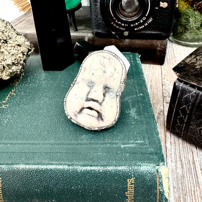 Ceramic Baby Doll Head Ring Fine Silver Size 9 / Foxlark Collection - One of a Kind