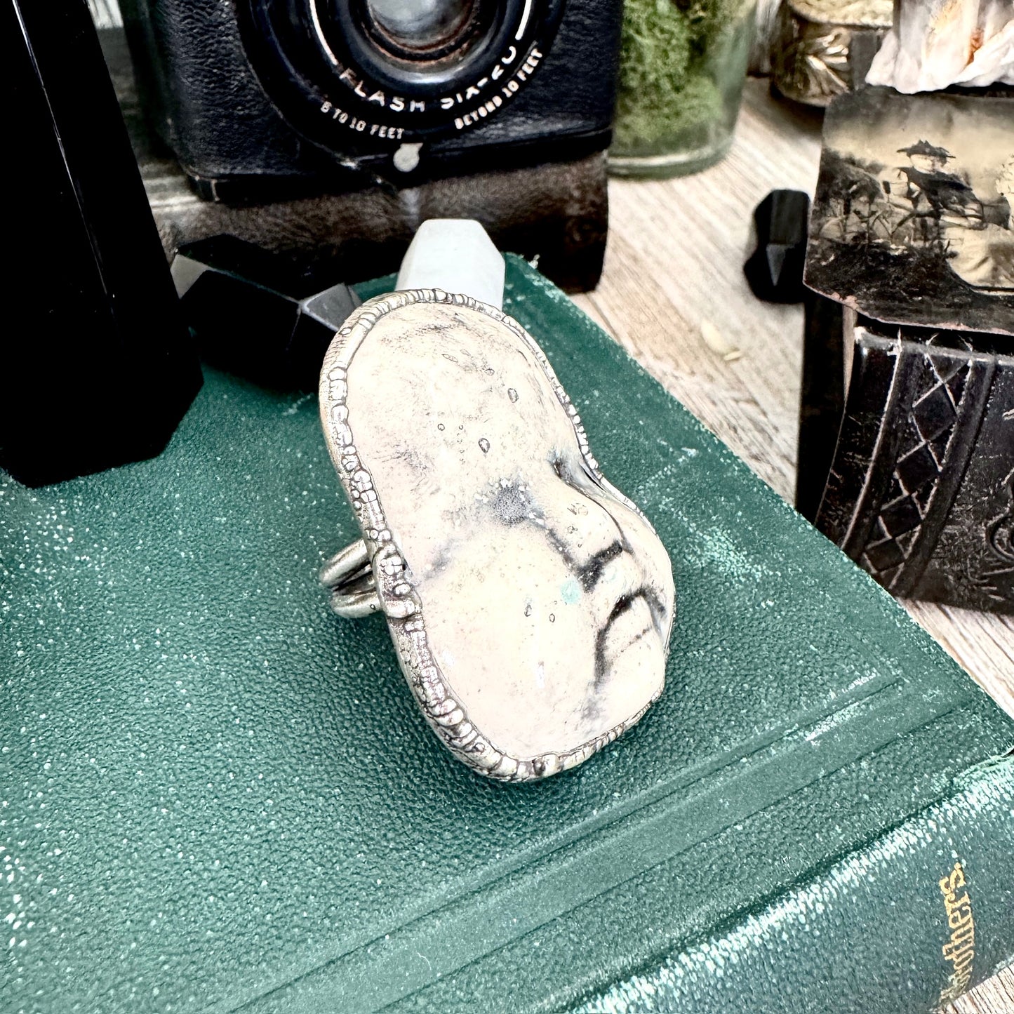 Ceramic Baby Doll Head Ring Fine Silver Size 9 / Foxlark Collection - One of a Kind