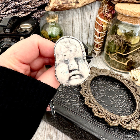 Ceramic Baby Doll Head Ring Fine Silver Size 9 / Foxlark Collection - One of a Kind
