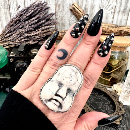 Ceramic Baby Doll Head Ring Fine Silver Size 9 / Foxlark Collection - One of a Kind