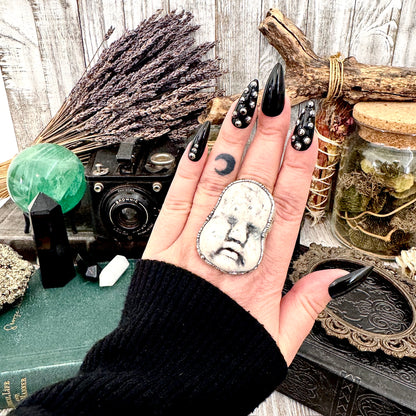 Ceramic Baby Doll Head Ring Fine Silver Size 9 / Foxlark Collection - One of a Kind