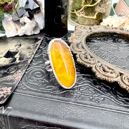 Baltic Amber Crystal Ring Fine Silver Size 6.5 / Foxlark Collection - One of a Kind