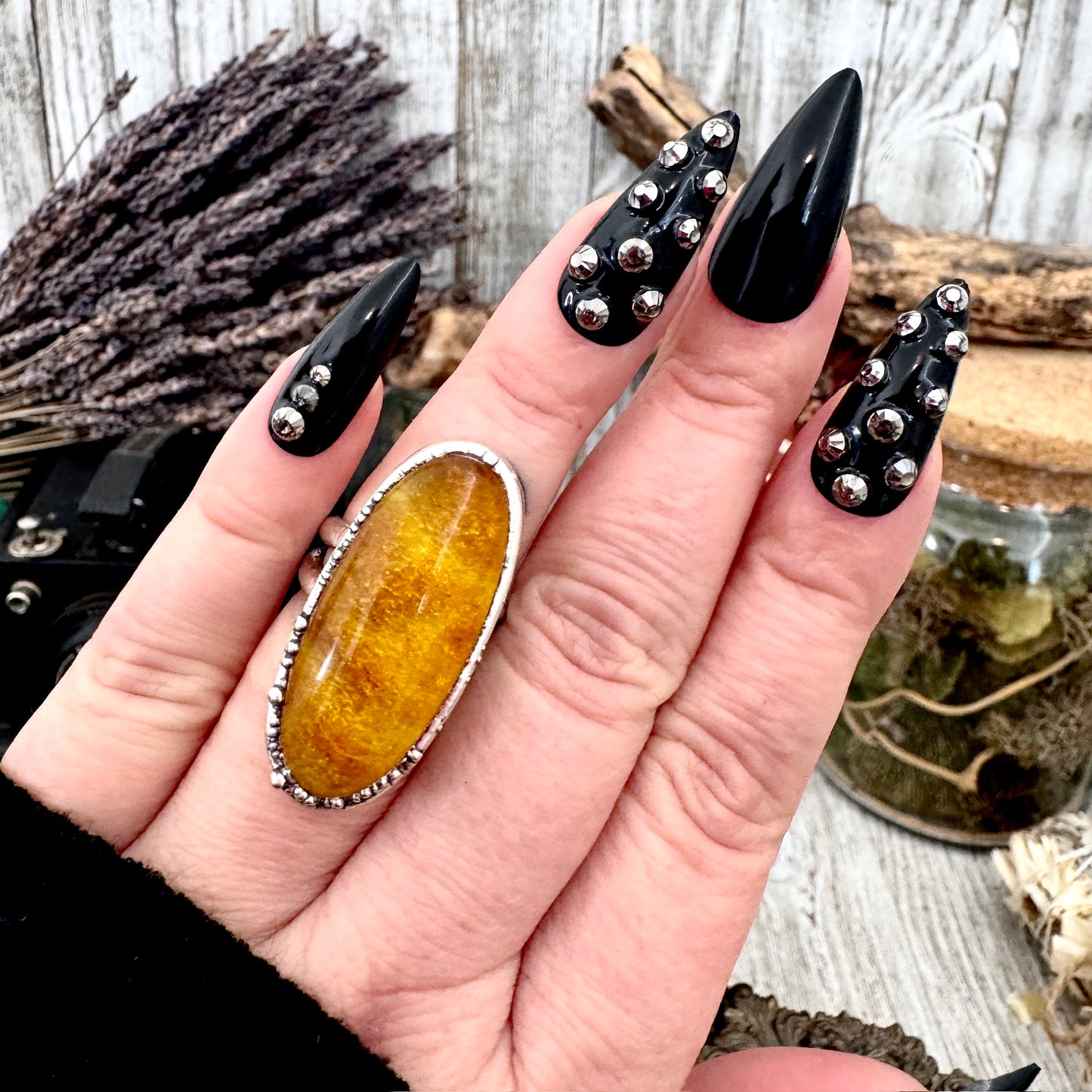 Baltic Amber Crystal Ring Fine Silver Size 6.5 / Foxlark Collection - One of a Kind
