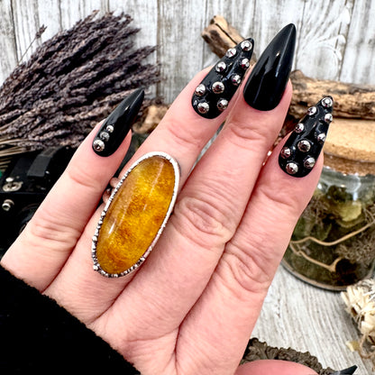 Baltic Amber Crystal Ring Fine Silver Size 6.5 / Foxlark Collection - One of a Kind