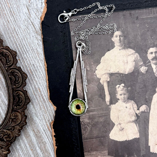 Green Eyeball Necklace Fine Silver / Foxlark Collection - One of a Kind