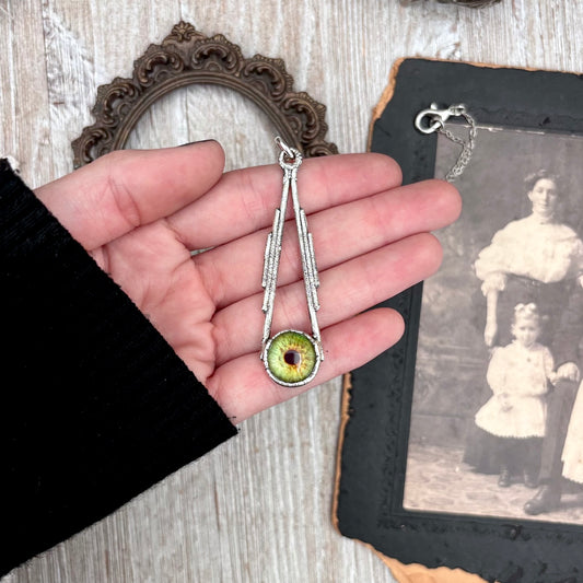 Green Eyeball Necklace Fine Silver / Foxlark Collection - One of a Kind