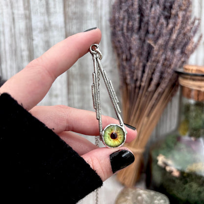 Green Eyeball Necklace Fine Silver / Foxlark Collection - One of a Kind