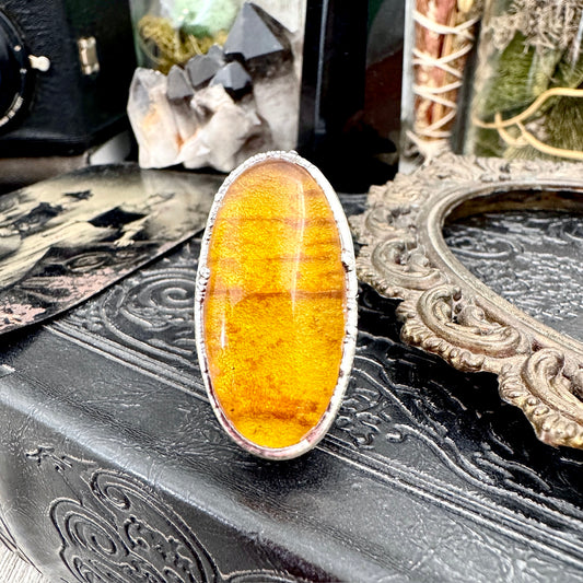 Baltic Amber Crystal Ring Fine Silver Size 7.5 / Foxlark Collection - One of a Kind