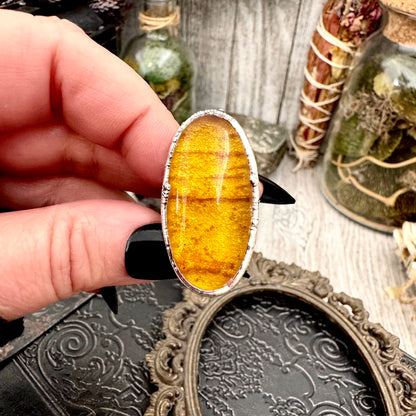 Baltic Amber Crystal Ring Fine Silver Size 7.5 / Foxlark Collection - One of a Kind