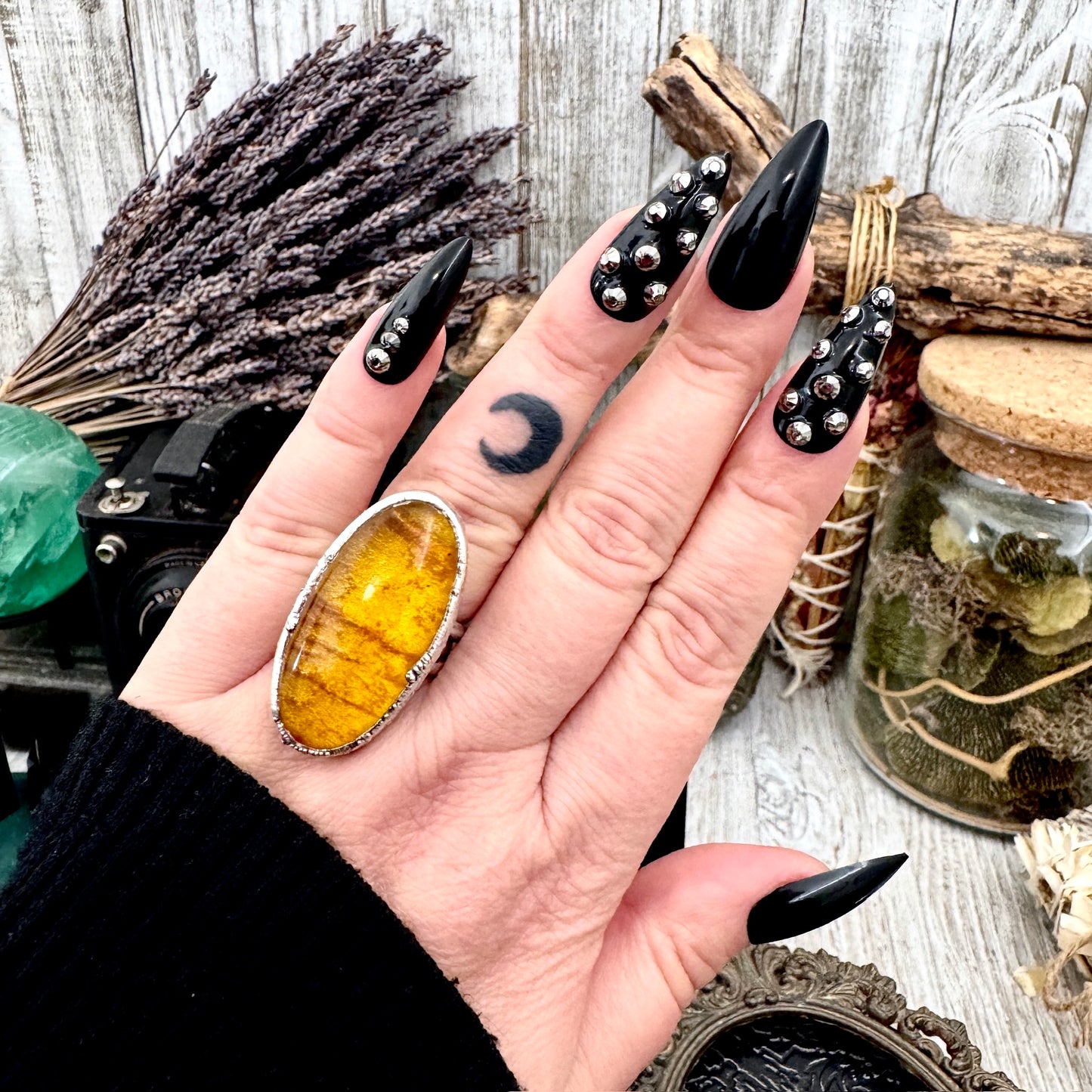 Baltic Amber Crystal Ring Fine Silver Size 7.5 / Foxlark Collection - One of a Kind