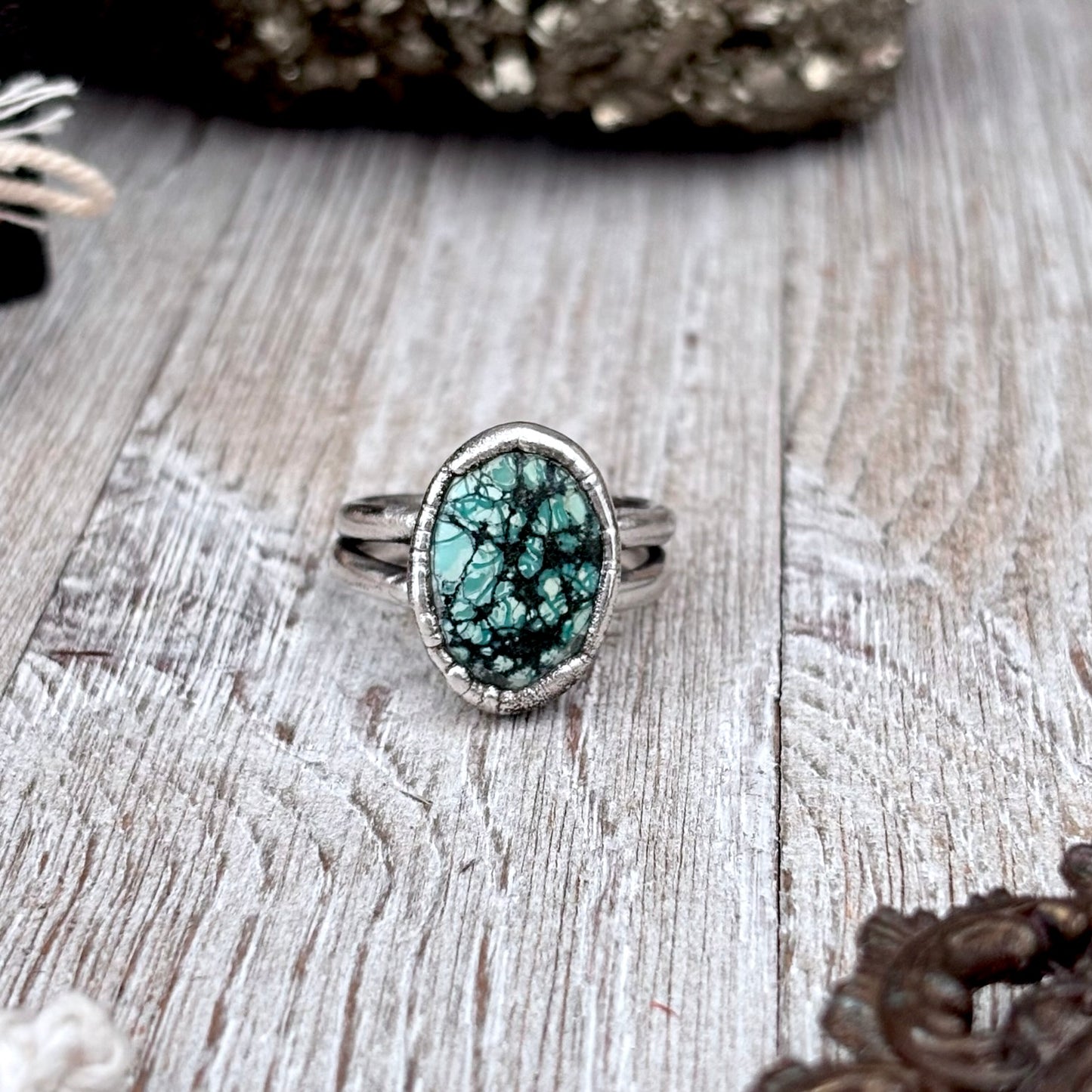 Blue Turquoise Stone Ring Fine Silver Size 9.5 / Foxlark Collection - One of a Kind