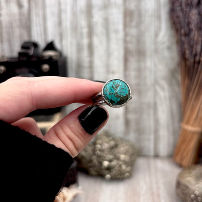 Blue Turquoise Stone Ring Fine Silver Size 8.5 / Foxlark Collection - One of a Kind