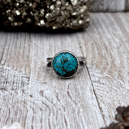Blue Turquoise Stone Ring Fine Silver Size 8.5 / Foxlark Collection - One of a Kind