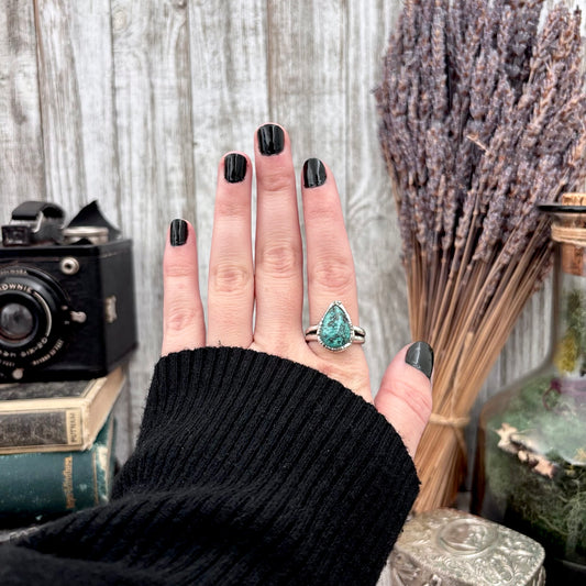 Blue Turquoise Stone Ring Fine Silver Size 7.5 / Foxlark Collection - One of a Kind