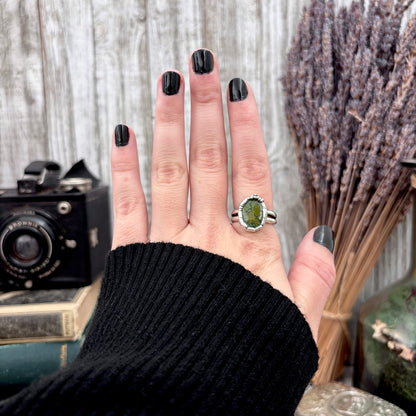 Green Turquoise Stone Ring Fine Silver Size 6.5 / Foxlark Collection - One of a Kind
