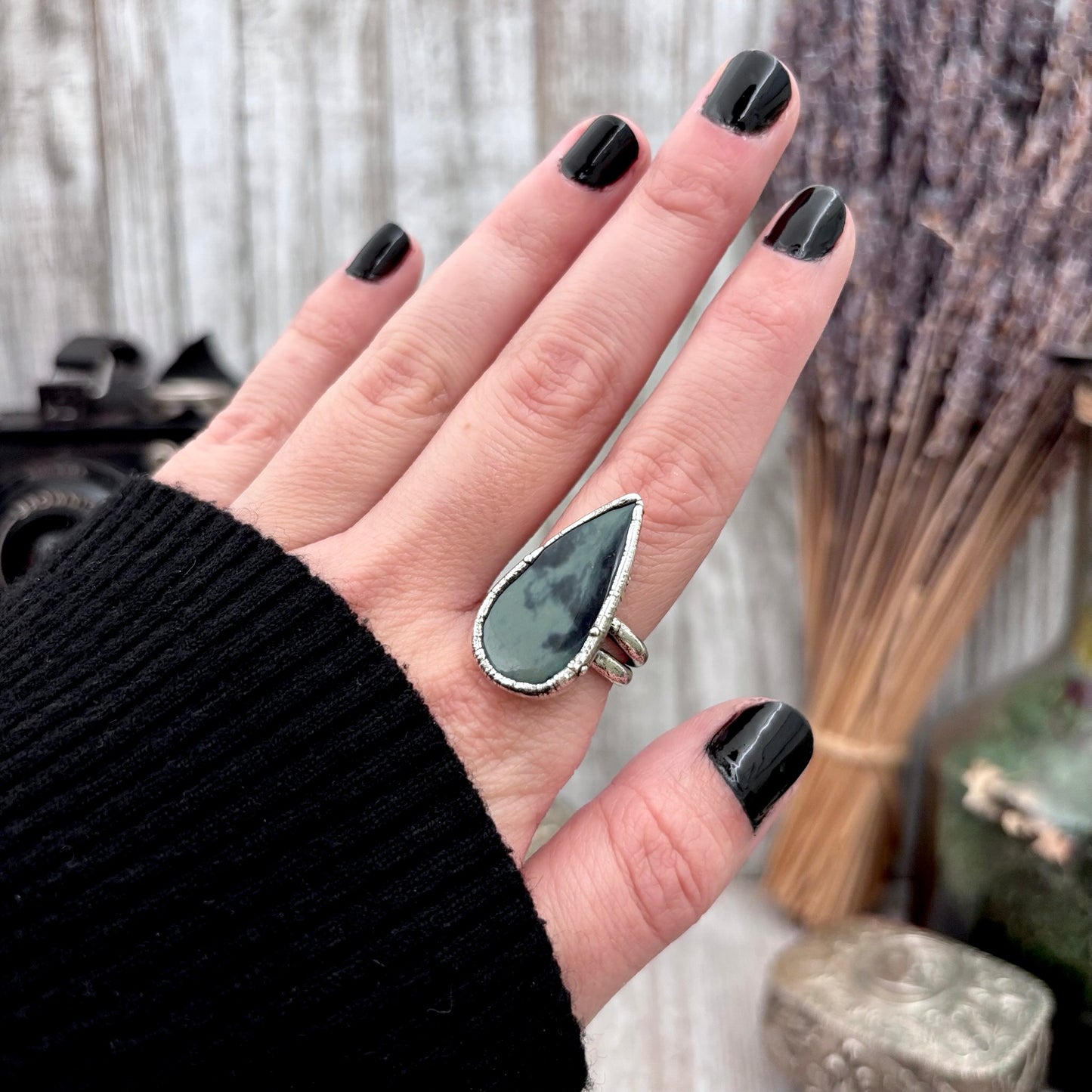Spiderweb Obsidain Crystal Ring Fine Silver Size 7 / Foxlark Collection - One of a Kind