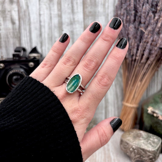 Green Turquoise Stone Ring Fine Silver Size 9 / Foxlark Collection - One of a Kind