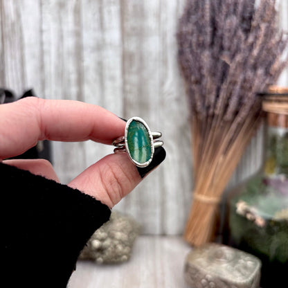 Green Turquoise Stone Ring Fine Silver Size 9 / Foxlark Collection - One of a Kind