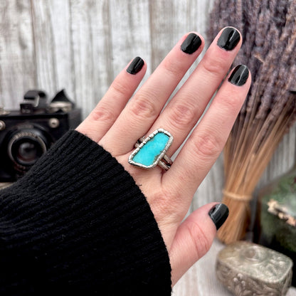 Blue Turquoise Stone Ring Fine Silver Size 9.5 / Foxlark Collection - One of a Kind