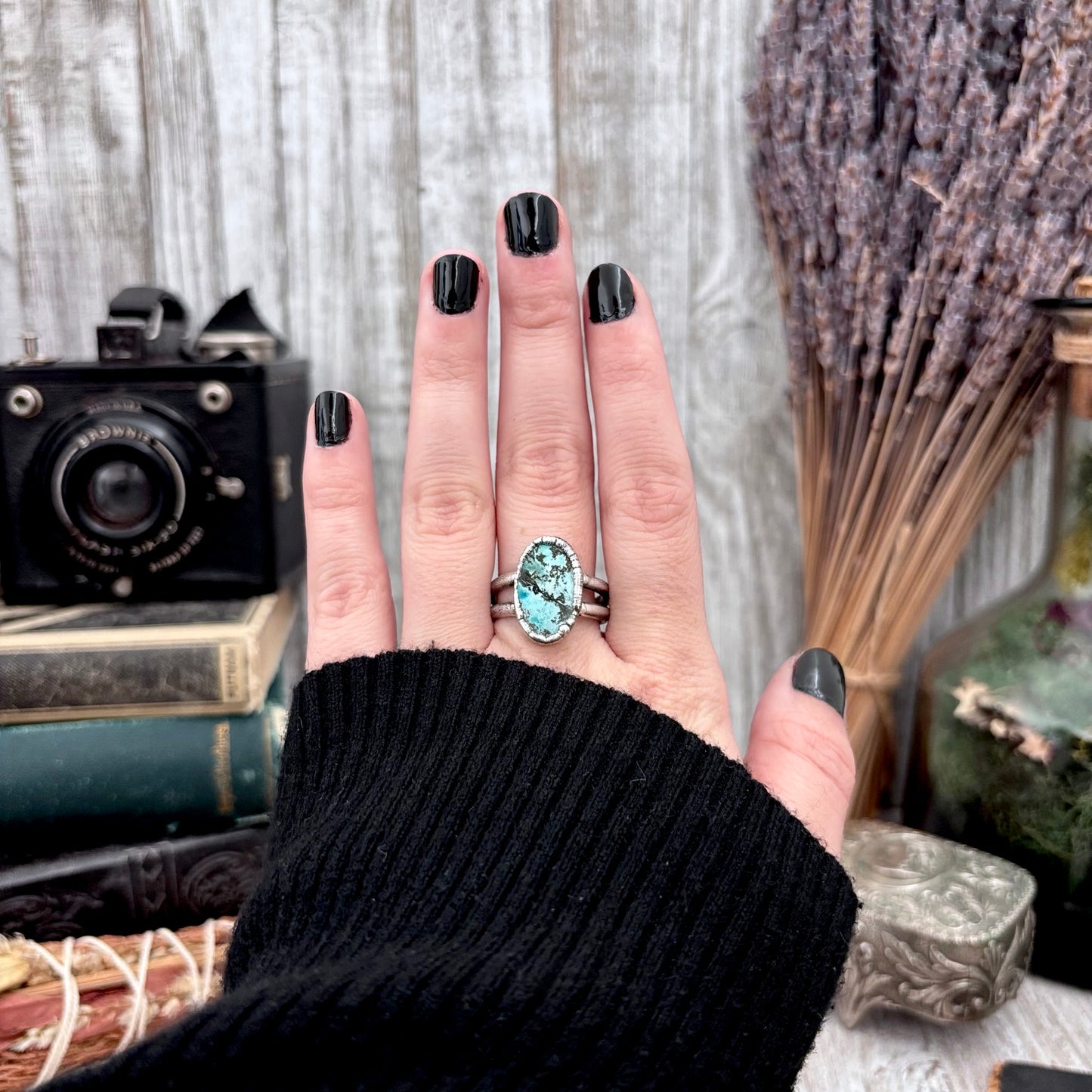 Blue Turquoise Stone Ring Fine Silver Size 9.5 / Foxlark Collection - One of a Kind