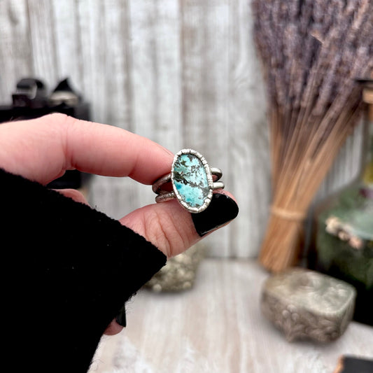 Blue Turquoise Stone Ring Fine Silver Size 9.5 / Foxlark Collection - One of a Kind