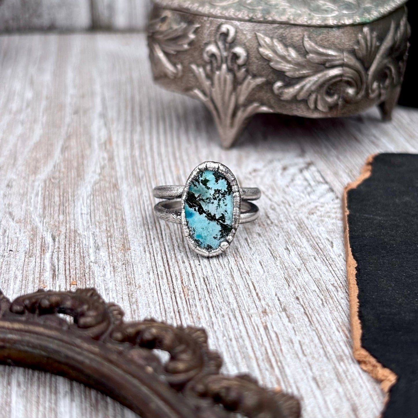 Blue Turquoise Stone Ring Fine Silver Size 9.5 / Foxlark Collection - One of a Kind