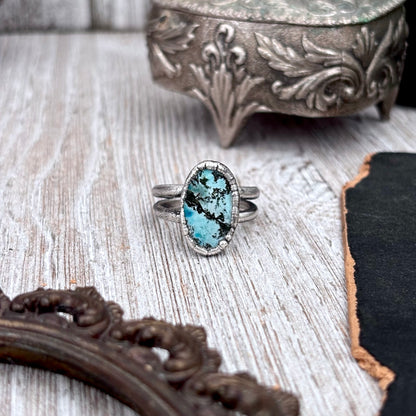 Blue Turquoise Stone Ring Fine Silver Size 9.5 / Foxlark Collection - One of a Kind