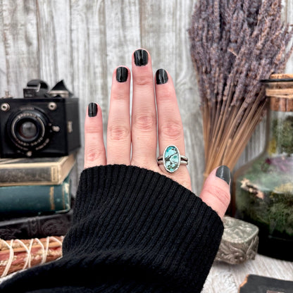 Blue Turquoise Stone Ring Fine Silver Size 7.5 / Foxlark Collection - One of a Kind