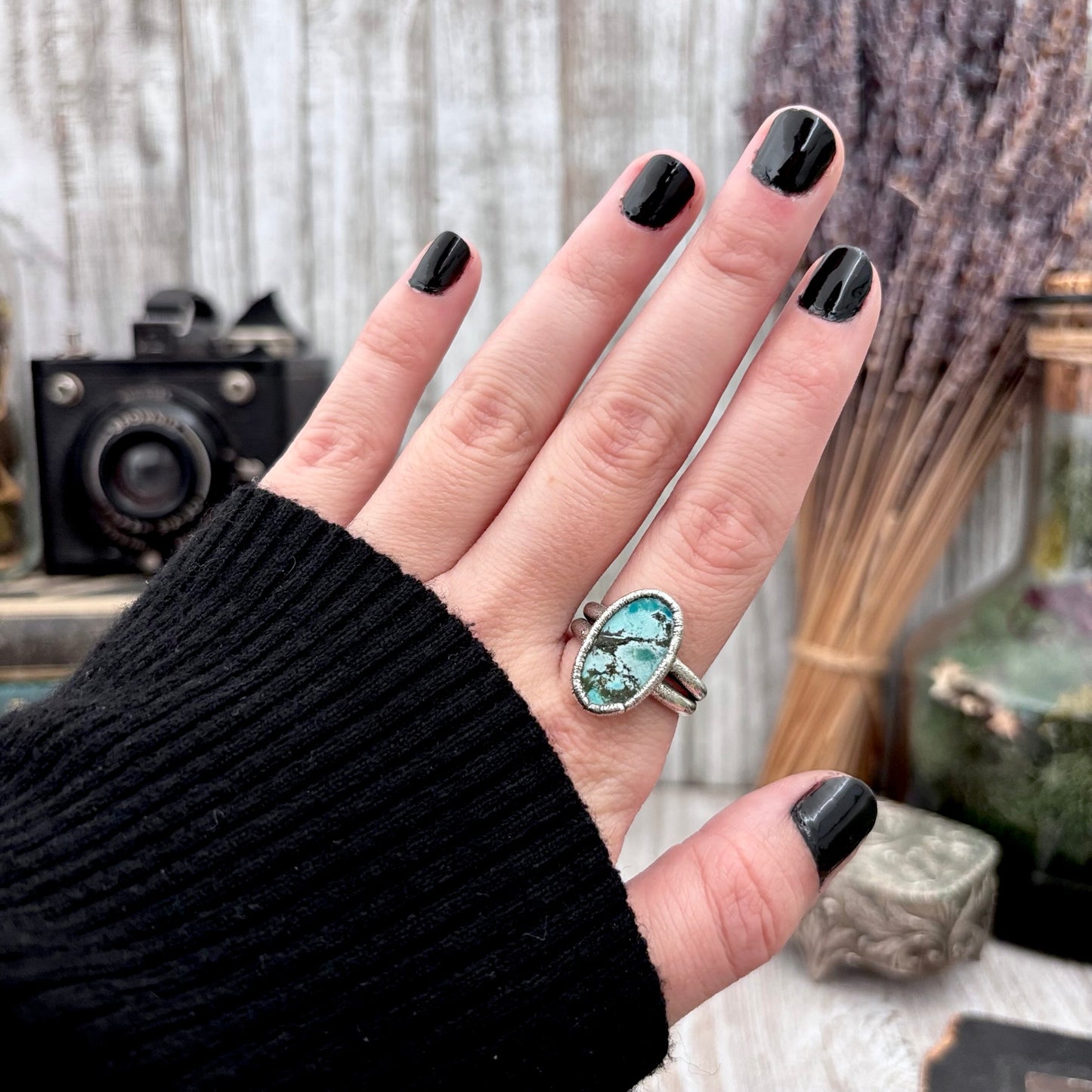 Blue Turquoise Stone Ring Fine Silver Size 7.5 / Foxlark Collection - One of a Kind