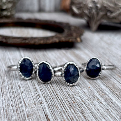 Sapphire Ring Fine Silver Small faceted Stone Ring Size 5 6 7 8 9 10 11 / Foxlark Collection