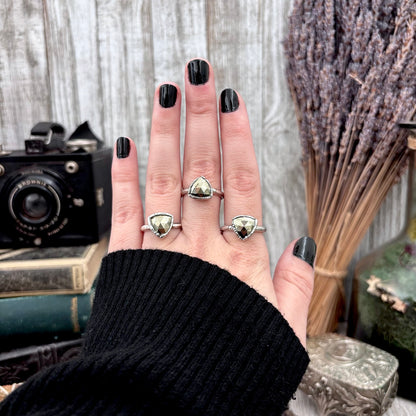 Pyrite Ring Fine Silver Small faceted Stone Ring Size 5 6 7 8 9 10 11 / Foxlark Collection