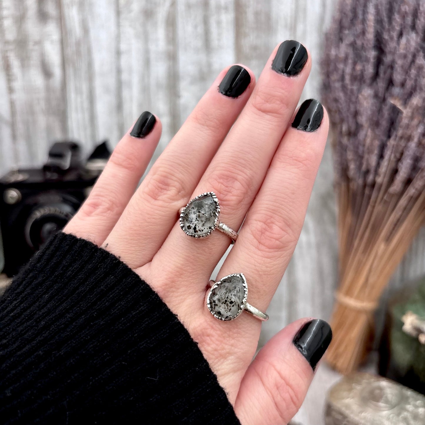 Graphite Included Quartz Ring Fine Silver Small faceted Stone Ring Size 5 6 7 8 9 10 11 / Foxlark Collection