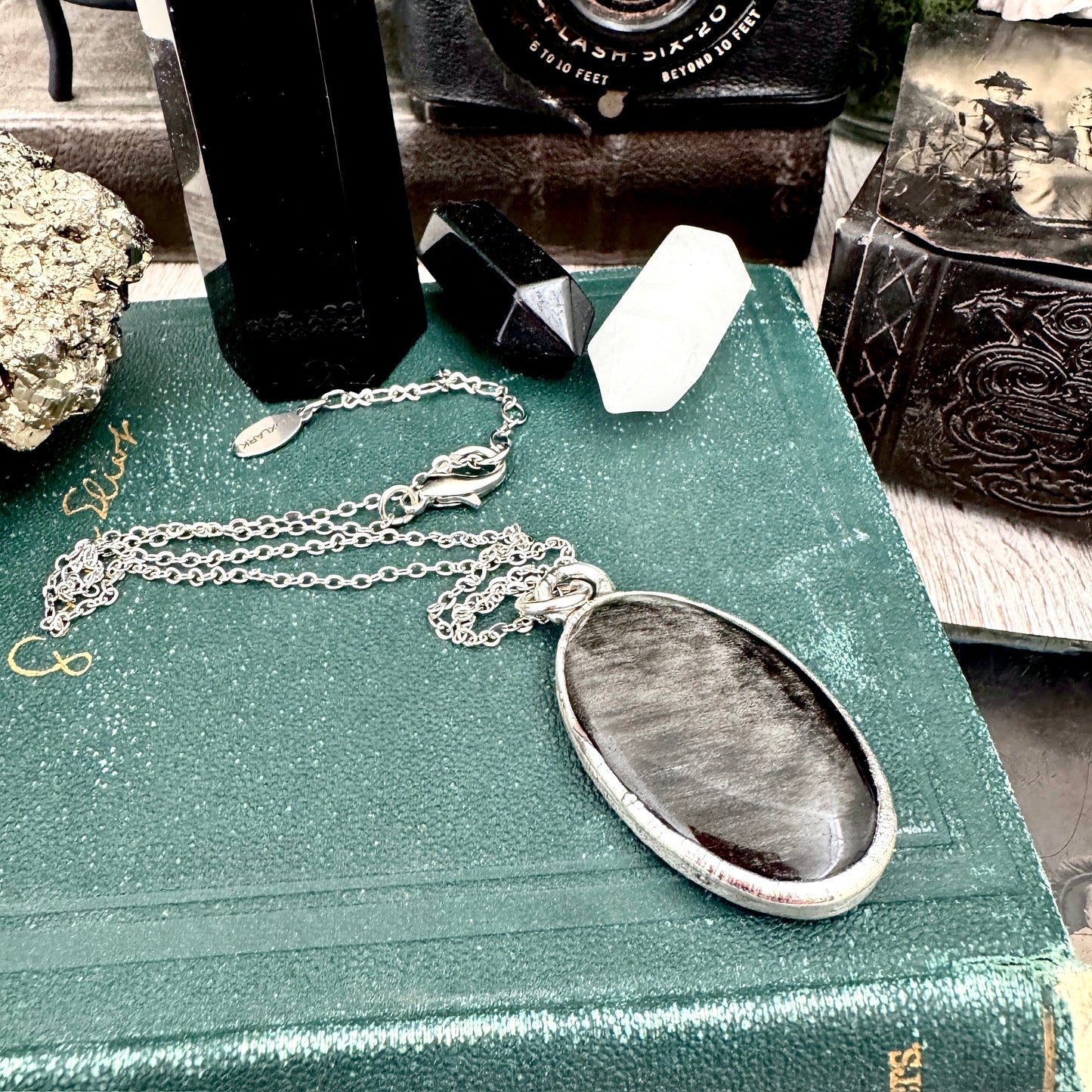 Silver Sheen Obsidian Necklace in Fine Silver / Foxlark Collection - One of a Kind