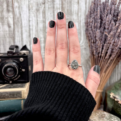 Graphite Included Quartz Ring Fine Silver Small faceted Stone Ring Size 5 6 7 8 9 10 11 / Foxlark Collection