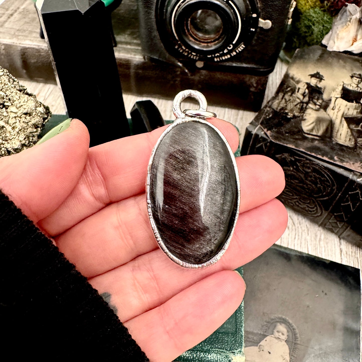 Silver Sheen Obsidian Necklace in Fine Silver / Foxlark Collection - One of a Kind