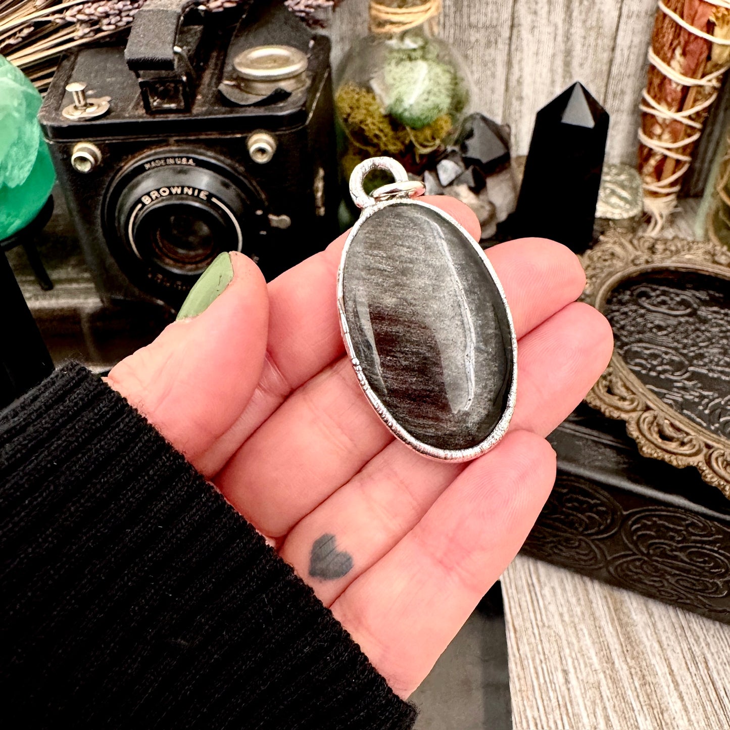 Silver Sheen Obsidian Necklace in Fine Silver / Foxlark Collection - One of a Kind