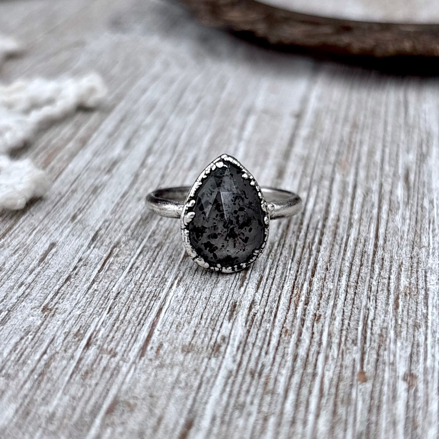 Graphite Included Quartz Ring Fine Silver Small faceted Stone Ring Size 5 6 7 8 9 10 11 / Foxlark Collection