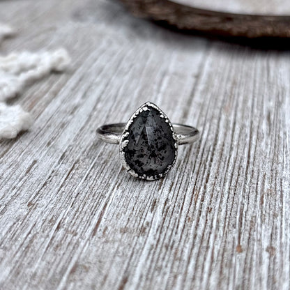 Graphite Included Quartz Ring Fine Silver Small faceted Stone Ring Size 5 6 7 8 9 10 11 / Foxlark Collection