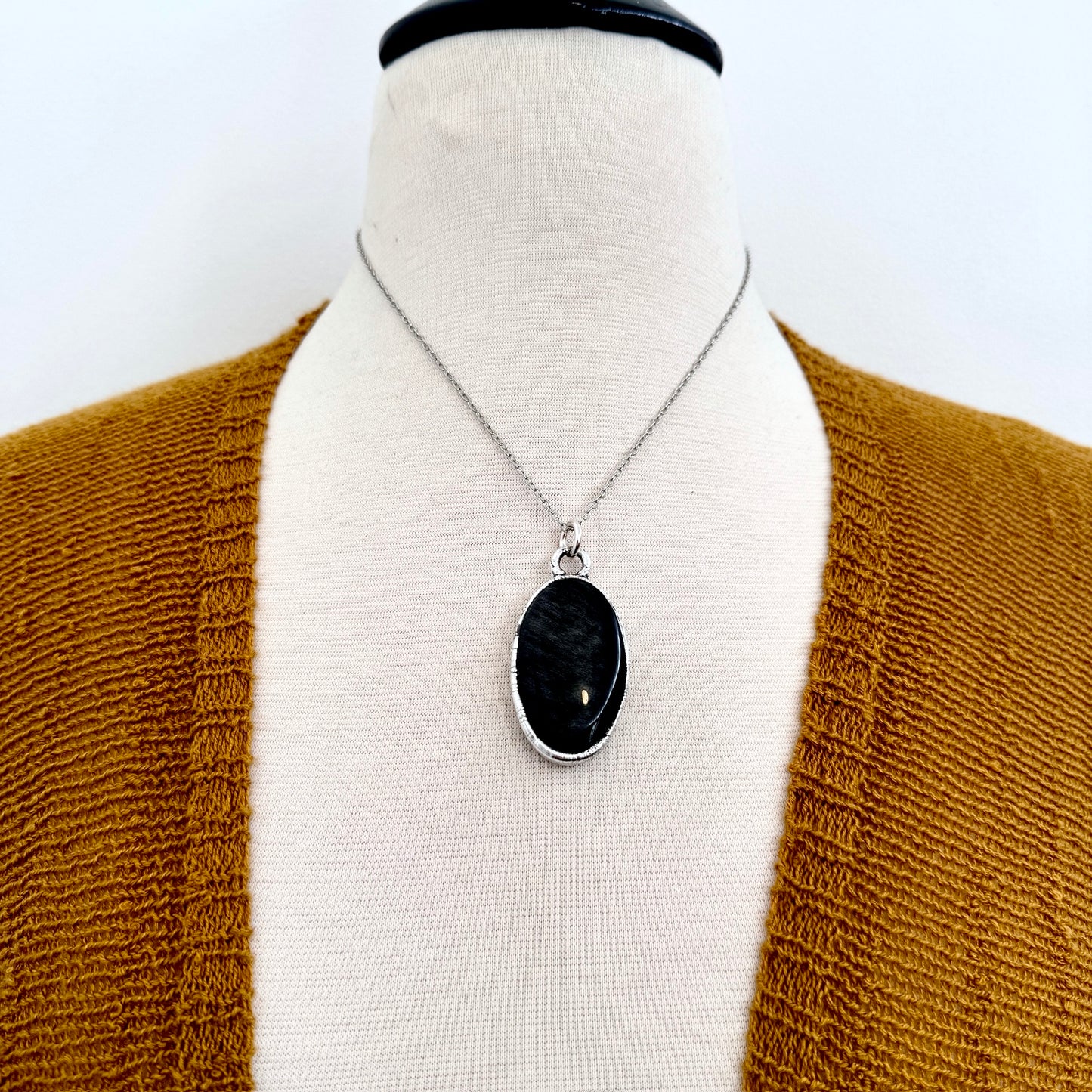 Silver Sheen Obsidian Necklace in Fine Silver / Foxlark Collection - One of a Kind