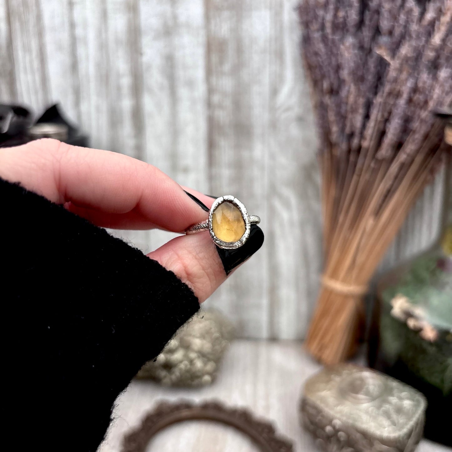 Citrine Ring Fine Silver Small faceted Stone Ring Size 5 6 7 8 9 10 11 / Foxlark Collection