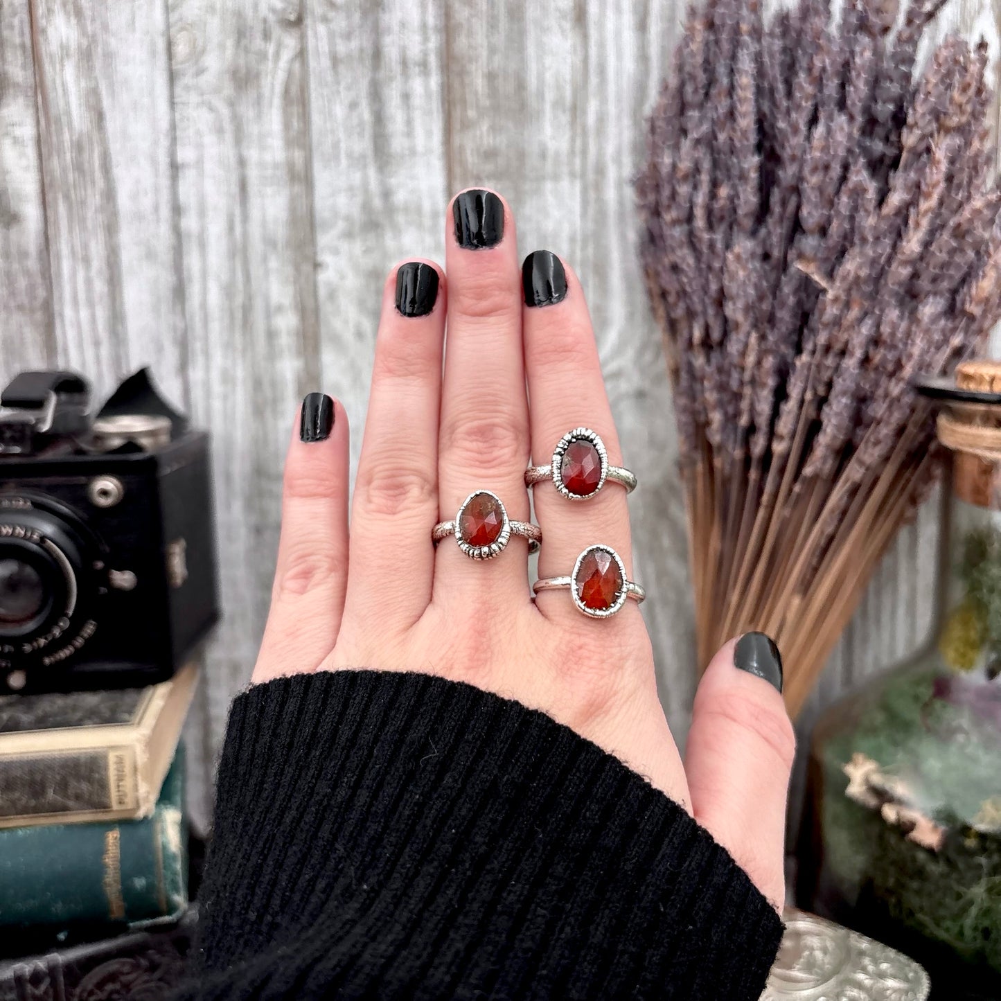 Garnet Ring Fine Silver Small faceted Stone Ring Size 5 6 7 8 9 10 11 / Foxlark Collection